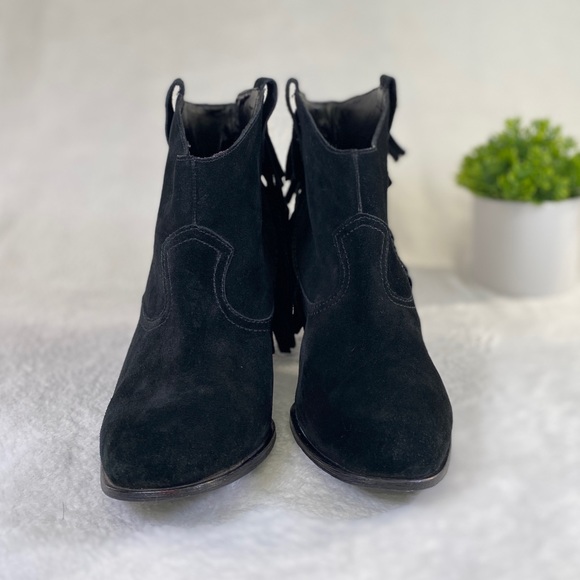 Guess Seline Black Suede Fringe Western Ankle Boots - Picture 9 of 11